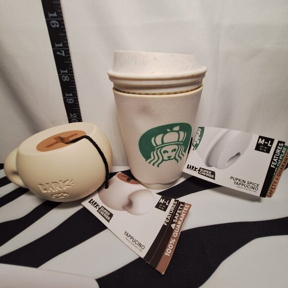 NWT Bark Super Chewer Yappuchino & Pupkin Spice Yappuchino Dog Toys 2 Pack M-L - Picture 7 of 10